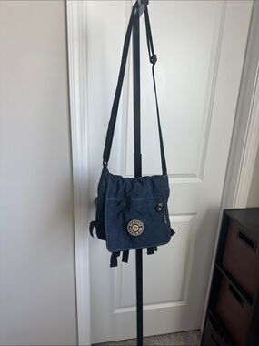 Navy Crossbody Messenger Bag with Signature Round Patch